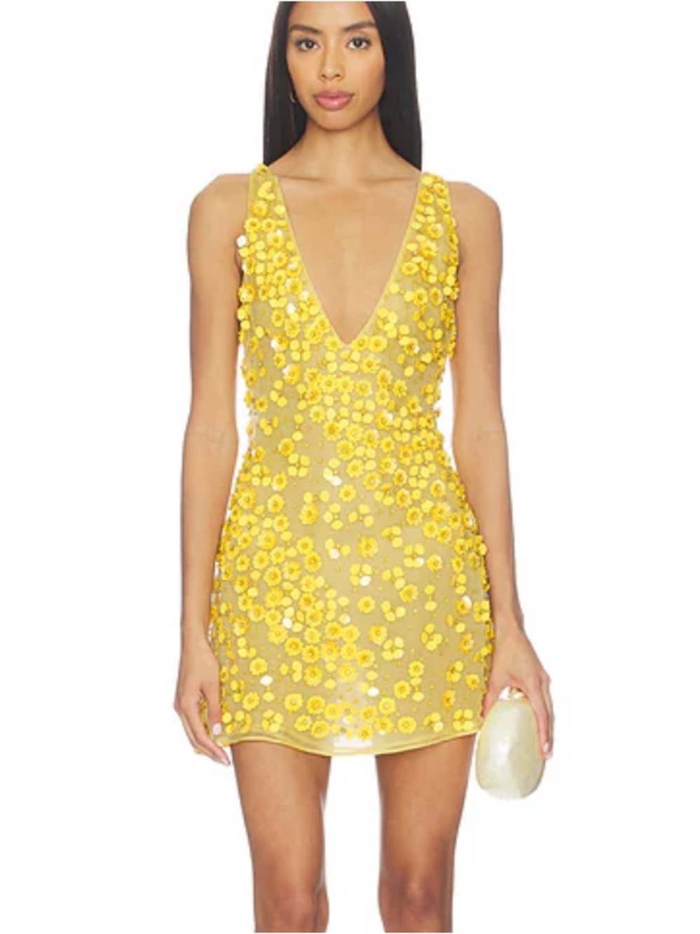 Cult Gaia Sapphira Dress Canary Yellow Floral beaded mini Revolve $1198 NWT L